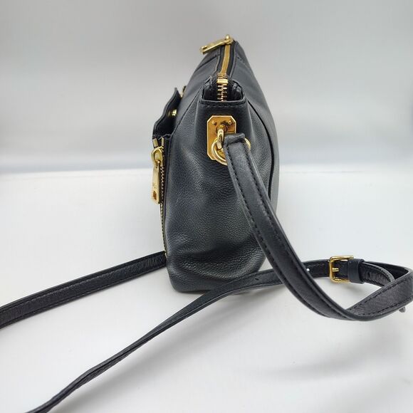 Lauren Ralph Lauren Leather Pebbled Crossbody Bag Purse Black Preppy Classic LRL - Picture 2 of 11